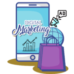 Illustration of a growing business with digital marketing strategies, showing increased website traffic, social media engagement, and sales growth.